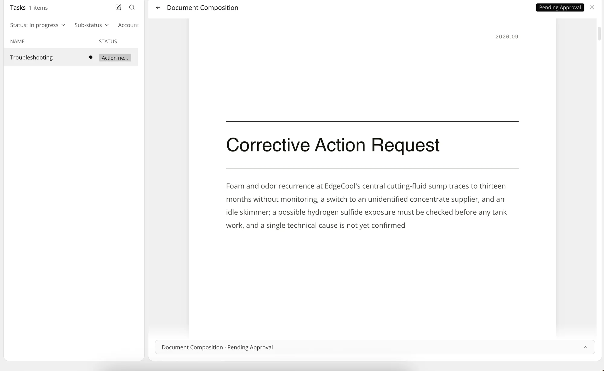 A finished Corrective Action Request for the EdgeCool site, ready to share.